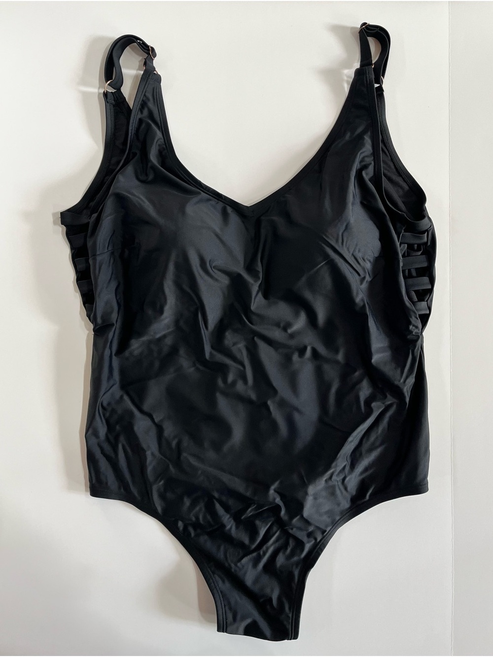 Lysa Black Women's One-Piece Swimsuit, size 1X, with side strappy detail